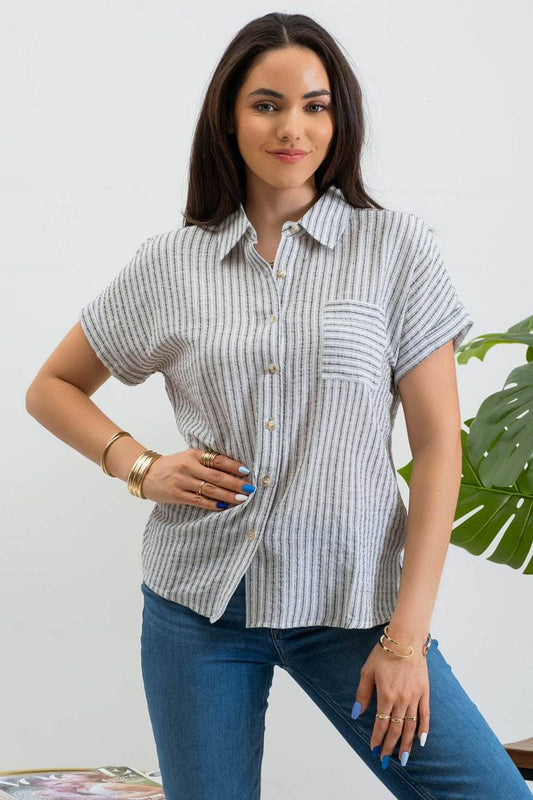 Stacy Stripe Linen Shirt - Black