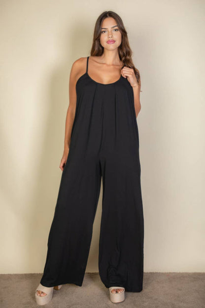 Spaghetti Strap Wide Leg Jumpsuit - Black