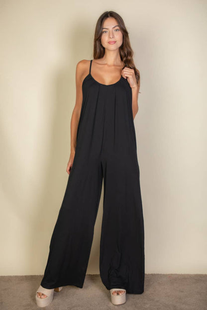 Spaghetti Strap Wide Leg Jumpsuit - Black