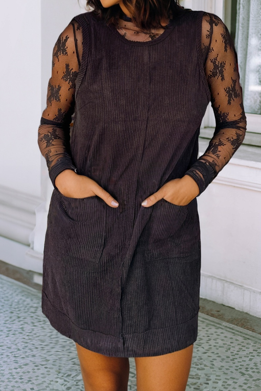 Corduroy Sleeveless Mini Dress - Black