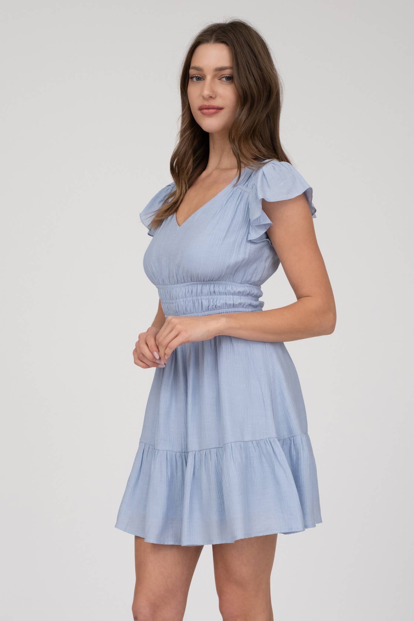 Ruffle Mini Dress - Medium Blue