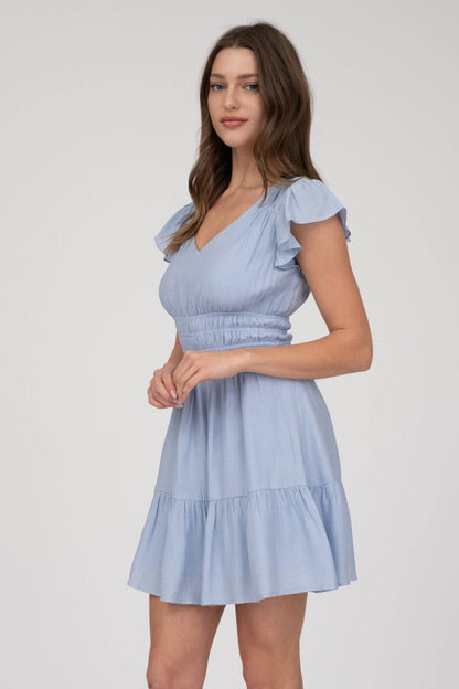 Ruffle Mini Dress - Medium Blue