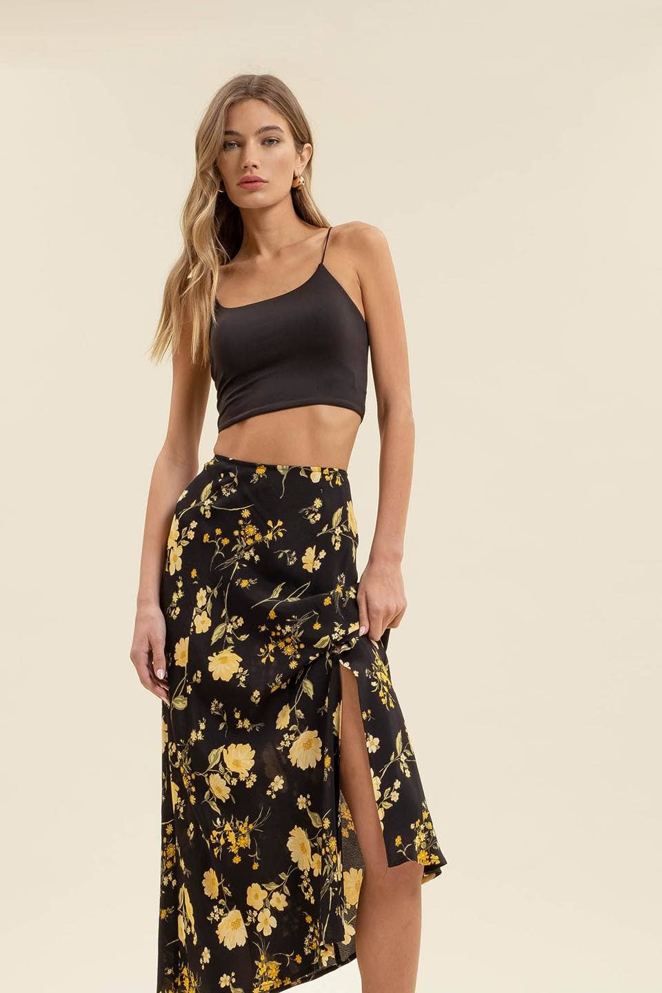 Fiona Floral Midi Skirt - Black