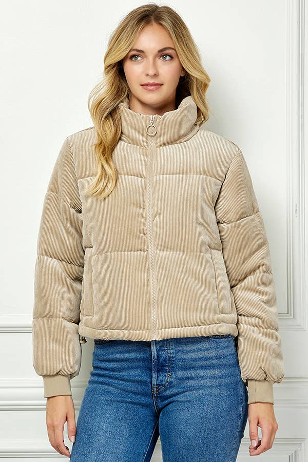 Corduroy Puffer Jacket - Khaki