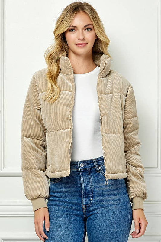 Corduroy Puffer Jacket - Khaki