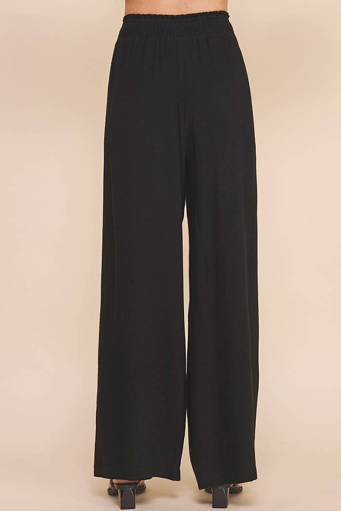 Linen Wide Leg Pants - Black